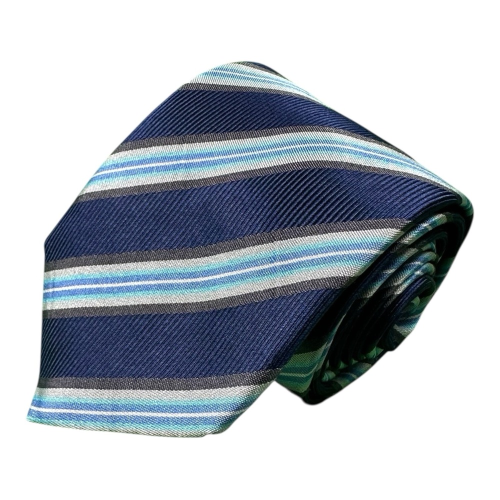 ETON Blue Gray‎ Silver Striped Pure Silk Men's Tie 3.25 Inch